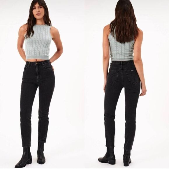 Rolla's Dusters High Rise Slim Jeans women's size 24 black barrel style - Picture 1 of 10